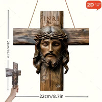 Décoration murale en bois en forme de croix de Jésus, décoration murale chrétienne imprimée en 2D, sculpture religieuse de la croix INRI pour la maison ou la chapelle