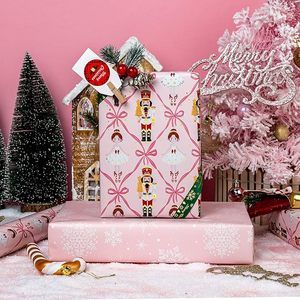 Papier d'emballage de Noël à motif Casse-Noisette, Danseuse de ballet, Flocon de neige, Rose, Double face, Papier métallisé, Papier d'emballage doré - Product Image 1