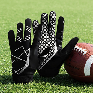 Men's American Breathable Microfiber Hook Loop Closure Full Finger Outdoor Rugby <strong>Receiver</strong> Equipment Super Grip <strong>Football</strong> <strong>Gloves</strong> - Product Image 1
