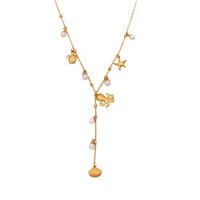 Chaîne à maillons avec pendentif en forme d'animal marin en acier inoxydable plaqué or et perle d'imitation, style bohème, pour femme, idéale pour les fêtes estivales à la plage