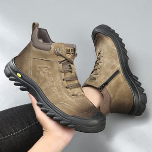 Stivali da Neve Invernali da <span class=keywords><strong>Uomo</strong></span> in Vera Pelle Foderati in Peluche Rinforzati per Esterno con Lacci alla Caviglia Punta Tonda Suola in Gomma Scarpe Calde - Product Image 1