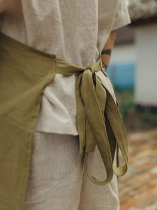 Tablier pour homme en lin délavé, réversible, avec poches, fait main, à nouer dans le dos, color block - Product Image 2