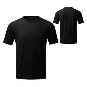 T-shirt noir à manches courtes et col rond pour homme, 100 % polyester, séchage rapide, coupe classique, décontracté, en jersey tricoté uni, design vierge - Product Image 4