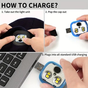 <span class=keywords><strong>LED</strong></span> Beanie Đèn pin mũ unisex USB có thể sạc lại tay miễn phí 4 <span class=keywords><strong>Led</strong></span> Đèn Pha cap mùa đông dệt kim đêm thắp sáng hat Beanie - Product Image 4