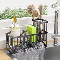 Porte-brosse multifonctionnel en métal pour évier de cuisine Support de rangement pour drain de comptoir