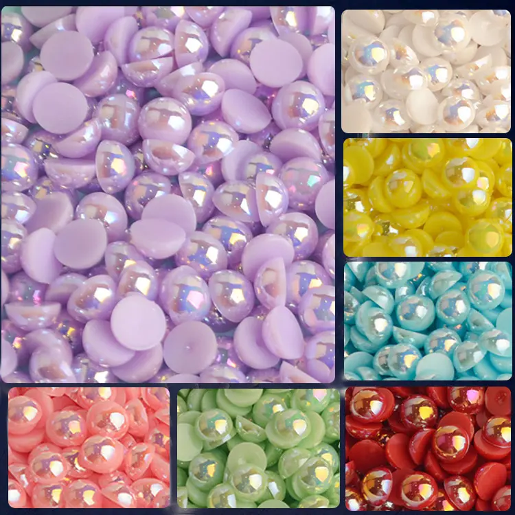 Wholesale ABS Craft Half Round Pearl Flatback Beads 2-14mm Shiny Unique AB Color Rhinestone Applique Loose Pearls for Craft