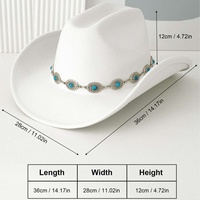 Chapeau de cowboy en feutre noir en gros avec chaîne de conchos turquoise argentée, chapeaux de style western et country