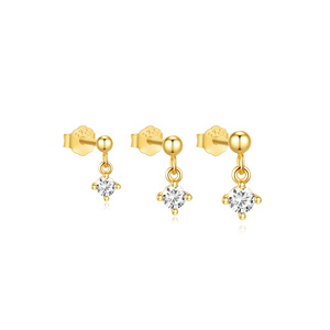 Nouveauté : Boucles d'oreilles clous en or 18 carats avec turquoise (lot de 3) et boucles d'oreilles créoles tendance en argent 925 - Product Image 1