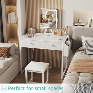 Tocador de maquillaje <span class=keywords><strong>blanco</strong></span> con silla <span class=keywords><strong>sin</strong></span> Espejo, tocador pequeño con <span class=keywords><strong>cajones</strong></span> de tela, toma de corriente y taburete <span class=keywords><strong>sin</strong></span> Espejo, - Product Image 6