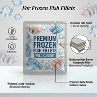 Sacs sous vide compostables personnalisés de qualité alimentaire à trois soudures latérales pour l'emballage de filets de poisson congelés, thermosoudables