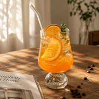 Verre à pied haut en verre épais pour café glacé, boissons froides, sodas, eau pétillante et cocktails