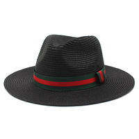 Chapeau unisexe vert et rouge rayé ruban décoratif en papier paille pour adultes pour l'été en plein air pare-soleil hommes et femmes