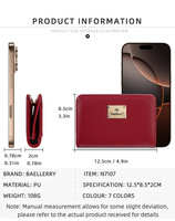Dompet Tipis Fungsional Baru Baellerry 2026 untuk Wanita dan Remaja Putri, Dompet Lipat Dua dengan Resleting untuk Uang Koin dan Tempat Kartu, Kulit PU Elegan