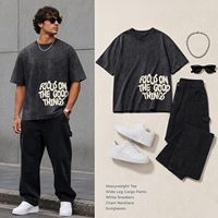T-shirts graphiques pour hommes, chemises en coton délavé vintage, streetwear inspirant et positif, hauts à manches courtes surdimensionnés