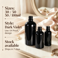 Flacons pulvérisateurs en verre violet foncé de 30, 50 et 100 ml avec impression sérigraphique pour cosmétiques, huiles essentielles, protection UV et collyres