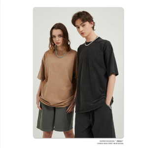เสื้อยืดคอตตอนย้อมสีพื้นทรงโอเวอร์ไซส์ แขนสั้น คอกลม สีพื้น เสื้อยืดเจอร์ซีย์ถัก ระบายอากาศได้ดี ความยาวปกติ สำหรับผู้ชาย - Product Image 3