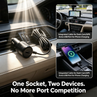 Cargador de Coche con Doble USB 5V 2.5A y Cable Mini USB - Adaptador de Coche Portátil