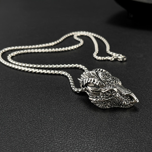 हिप हॉप स्टेनलेस स्टील विंटेज स्टेनलेस स्टील प्राचीन सोने चांदी ड्रैगन सिर पेलेंट लिंक चेन हार पुरुषों के लिए - Product Image 3