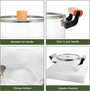Panela De Vidro Transparente 4L com Cabo De Madeira Sopa Resistente Ao Calor & Stock Pote para Macarrão Noodles Sopa Leite Potpourri Panelas De Cozinha - Product Image 4
