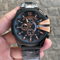 Montre à quartz de luxe de grande marque pour hommes, double fuseau horaire, grand cadran, acier inoxydable, étanche