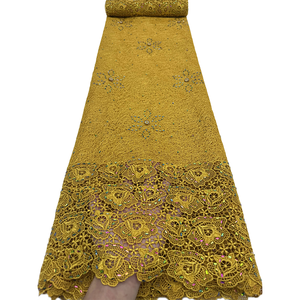 Tissu en dentelle guipure africaine de haute qualité NI.AI pour robe de mariée, robe de soirée, tissu en dentelle guipure nigériane avec strass - Product Image 6