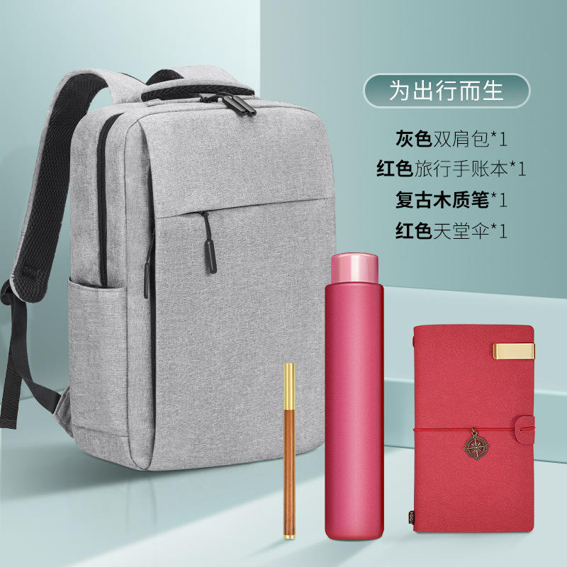 Sac à dos gris rouge paradis parapluie rouge voyage ben stylo en bois