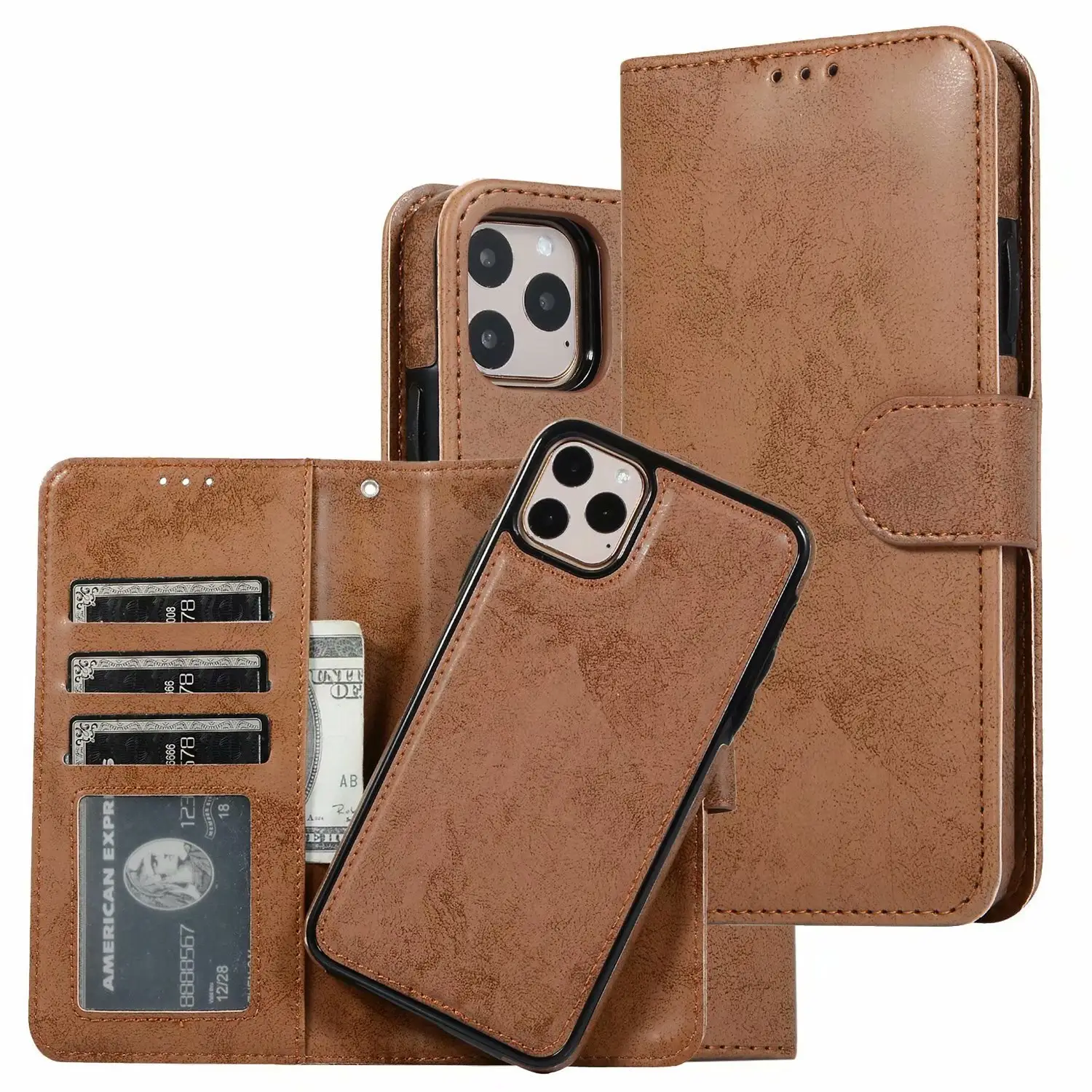 Luxury PU Leather Detachable 2 IN 1 Magnetic Wallet Flip Phone Case For iPhone 13 Pro max