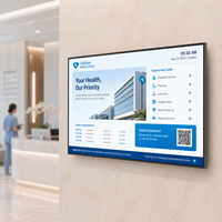 Écran d'affichage numérique LCD publicitaire mural de 65 pouces pour l'information sur les files d'attente en milieu hospitalier, avec quatre écrans égaux