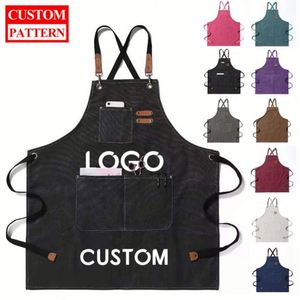 Tablier de cuisine en toile 100% coton, imperméable et résistant à l'huile, avec logo personnalisé, pour la cuisine, le travail, la fleuristerie, le jardinage, uniforme élégant - Product Image 1