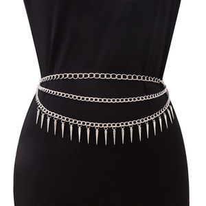 Chaîne de taille minimaliste multicouche à pampilles, style hip-hop en argent tibétain, pour usage quotidien, chaîne de corps tendance - Product Image 1