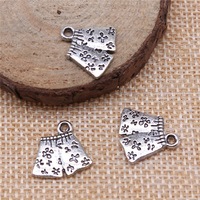 Pendentif short de bain floral 15x15mm en alliage de zinc argent antique pour bijoux de vacances d'été