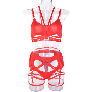 European and American Style Hot Ladies Five Piece Hollow Out Erotic Lingerie Sexy Red Halter Lingerie Set for Women - Product Image 5
