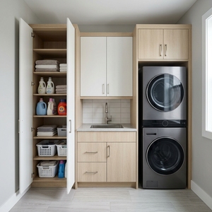<span class=keywords><strong>Mueble</strong></span> de Almacenamiento Personalizado para Lavandería con Fregadero, Puerta Plegable, Conjunto de Muebles Utilitarios para Proyectos de Apartamentos - Product Image 5