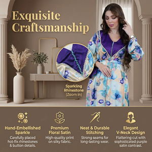 Elegant Floral Print Rhinestone Belted Abaya Dress for Muslim Women Boutique Wholesale - Product Image 3