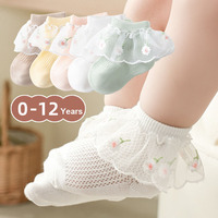 Chaussettes habillées en dentelle pour bébés filles, chaussettes courtes en coton peigné à volants pour nourrissons et tout-petits, style princesse