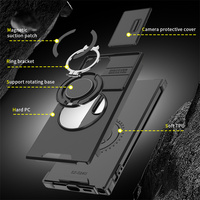 Étui de protection de luxe pour appareil photo avec fenêtre coulissante, protection renforcée, support magnétique pour voiture, pour Samsung S26 S24 Ultra Plus Fe