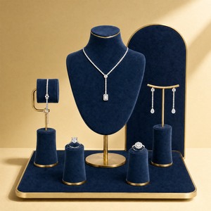 Zebopak Navy Blue Velvet Jewelry Display Stand for Retail Store <b>Necklace</b> <b>Ring</b> Earring Bracelet Display Set Manufacturer - Product Image 1