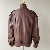 Veste de motard en cuir d'agneau véritable Jxwatcher, mode automne-hiver, motif uni, coupe ample, luxe, cuir véritable pour femmes
