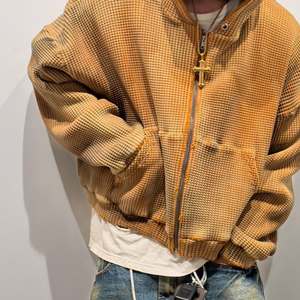 2025 nuova felpa con cappuccio di alta qualità in maglia Waffle personalizzata in tessuto con Zip stile oversize Vintage con cappuccio felpe con cappuccio produttore di abiti personalizzati - Product Image 2