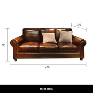 Divano a Tre Posti Stile Americano con Grandi Pulsanti, in Vera Pelle Vintage di Prima Qualità, Colore Marrone, per Soggiorno - Arredamento Casa - Product Image 6