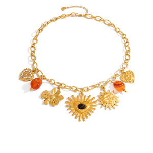 Collier en acier inoxydable avec pierres naturelles, design cœur, pendentif plaqué or 18 carats, chaîne pour la mode automne-hiver - Product Image 5