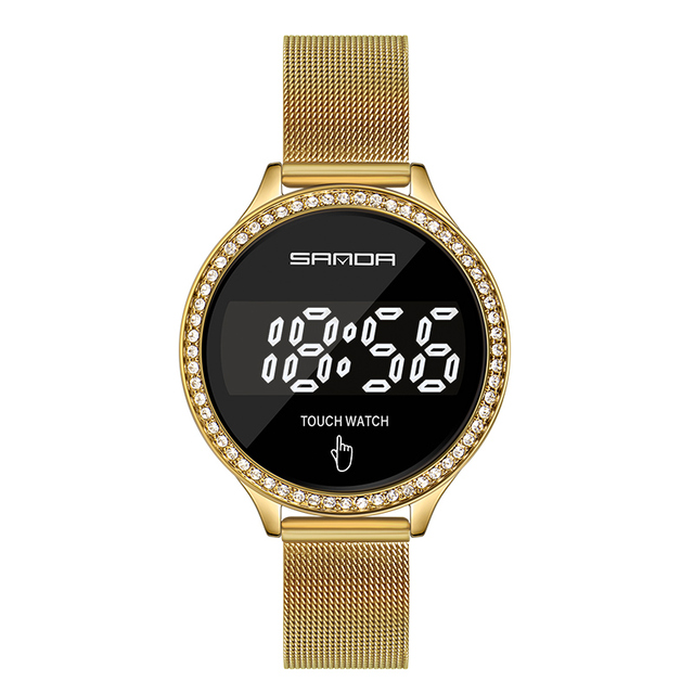SANDA 8006 Fashion Women LED Light Touch Screen Digital Watches Waterproof Wristwatches Female Clock Relogio Feminino