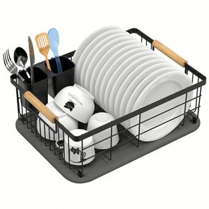 Égouttoir à vaisselle en acier inoxydable blanc avec tapis de séchage en pierre de diatomite - Product Image 2