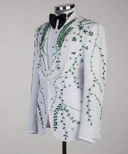 优雅的白色男装套装<span class=keywords><strong>3</strong></span>件套修身西装外套背心裤商务舞会套装 - Product Image 3