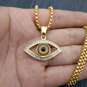Popular Design Gold Plated Jewelry Stainless Steel Crystal Jewelry Rhinestone Evil Eye Pendant <b>Necklace</b> - Product Image 3
