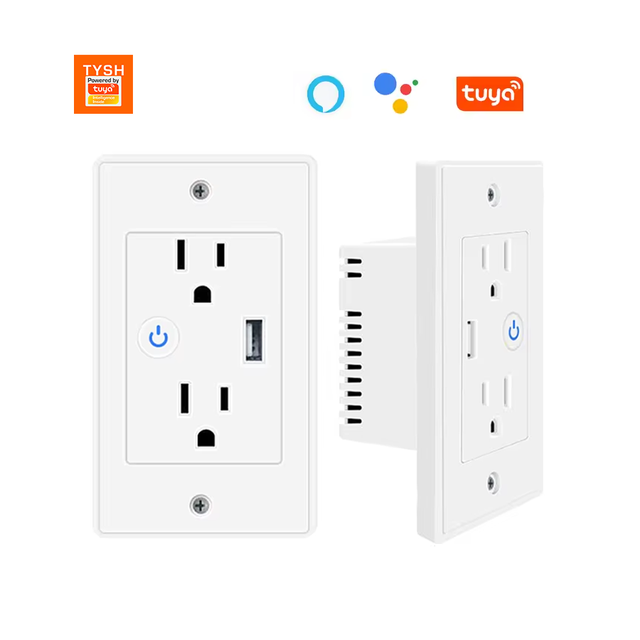 TYSH Tuya Smart Touch 10A WiFi Enabled 6 Outlets USB Wall Socket with US Standard for Smart Home