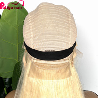 Perruque transparente 13x4 blond miel 613, cheveux humains européens Remy lisses et soyeux, densité 150%, bande ajustable