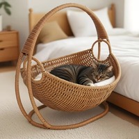 Nid pour chat et chien en rotin PP, berceau respirant, amovible, lavable, panier de rangement universel à suspendre, toutes saisons, motif dessin animé
