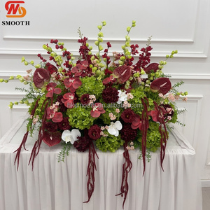 SMOOTH New Trend Burgundy Anthurium <b>Hydrangea</b> Phalaenopsis Flower Runner Wedding Centerpiece Floor Flower Row - Product Image 2