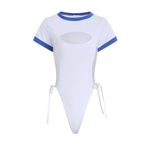 Herstellerdirektverkauf Damen Sexy Dessous Japanisches Sukumizu Kurzarm Offener Schritt Schulmädchen Bodysuit Teddy 1870 - Product Image 2